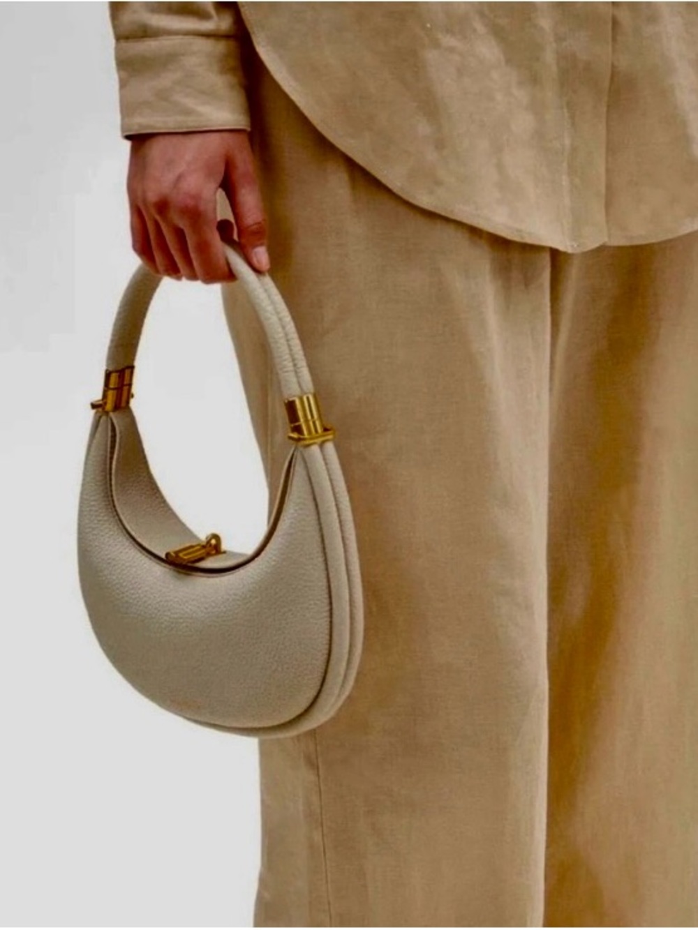 Songmont Luna Ivory white Vegan Leather Hobo Bag w/Gold Hardware No Long Strap - Picture 9 of 12